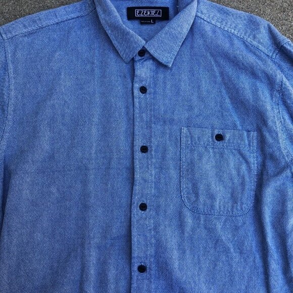 EZEKIEL Button Down Oxford Shirt Men's LARGE Blue Long Sleeve 100% Cotton​​​​​​ - Picture 4 of 5